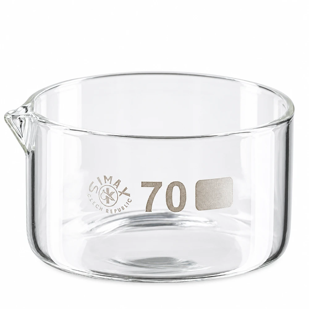 Borosilikatglas Kristallisierschale ø70mm hitzebeständig transparent mit Ausguss 100ml