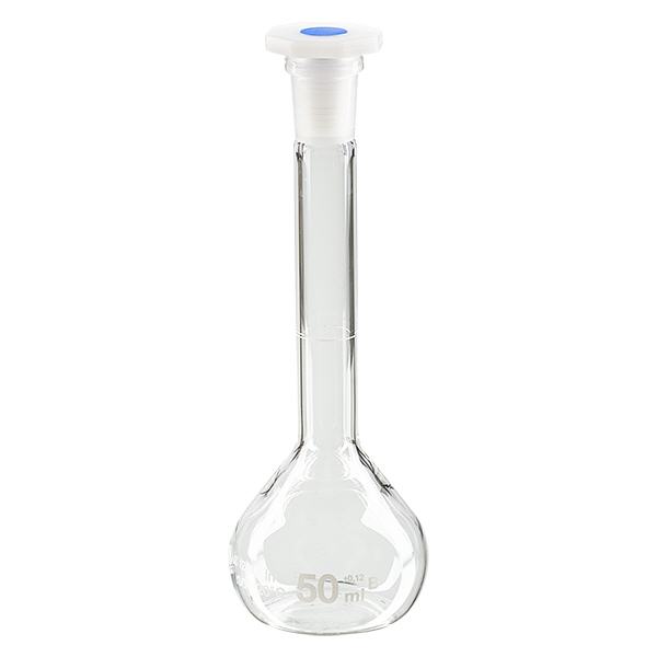 Messkolben 50ml mit Normschliff & PEHD Stopfen Messkolben 50ml mit Normschliff & PEHD Stopfen