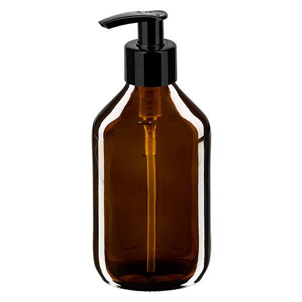 250ml Medizinflasche braun, mit Dispenserpumpe schwarz ApoGlas