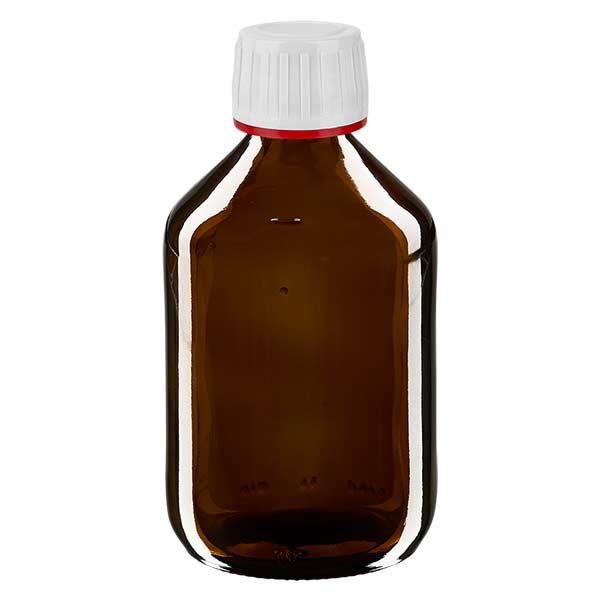 300ml Medizinflasche braun, Verschluss weiß mit Originalitätsring rot ApoGlas 300ml Medizinflasche braun, Verschluss weiß mit Originalitätsring rot ApoGlas