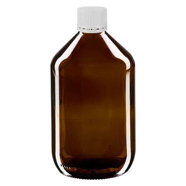 500ml Medizinflasche braun, Verschluss weiß mit Originalitätsring ApoGlas 500ml Medizinflasche braun, Verschluss weiß mit Originalitätsring ApoGlas