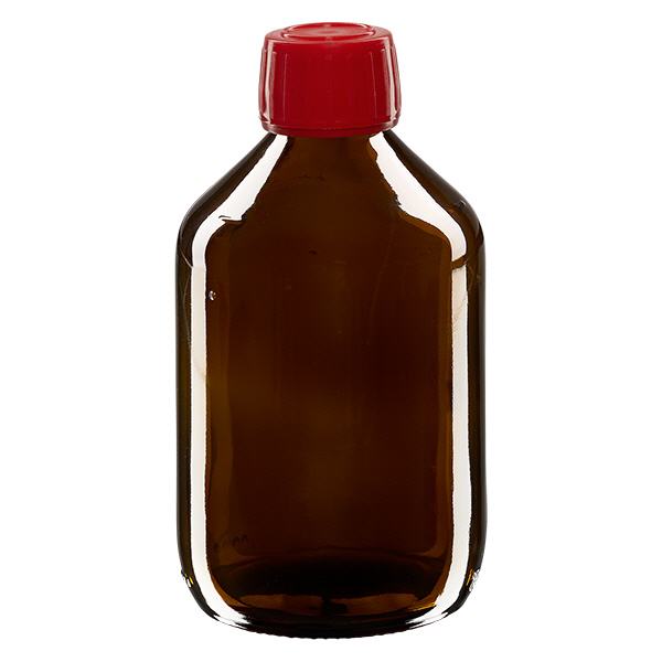 300ml Medizinflasche braun, Verschluss rot mit Originalitätsring ApoGlas