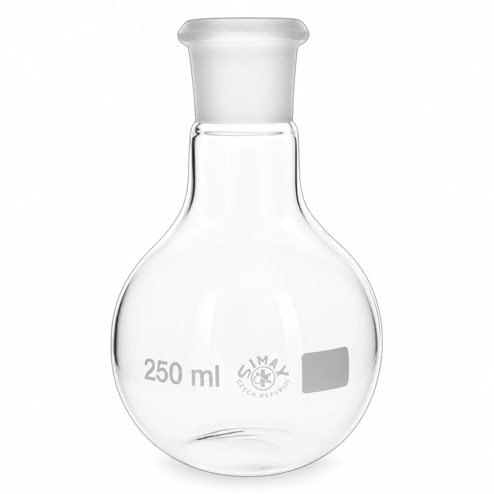 Chemiekolben 250ml mit weißem Schliffstopfen und Graduierung für präzise Messungen
