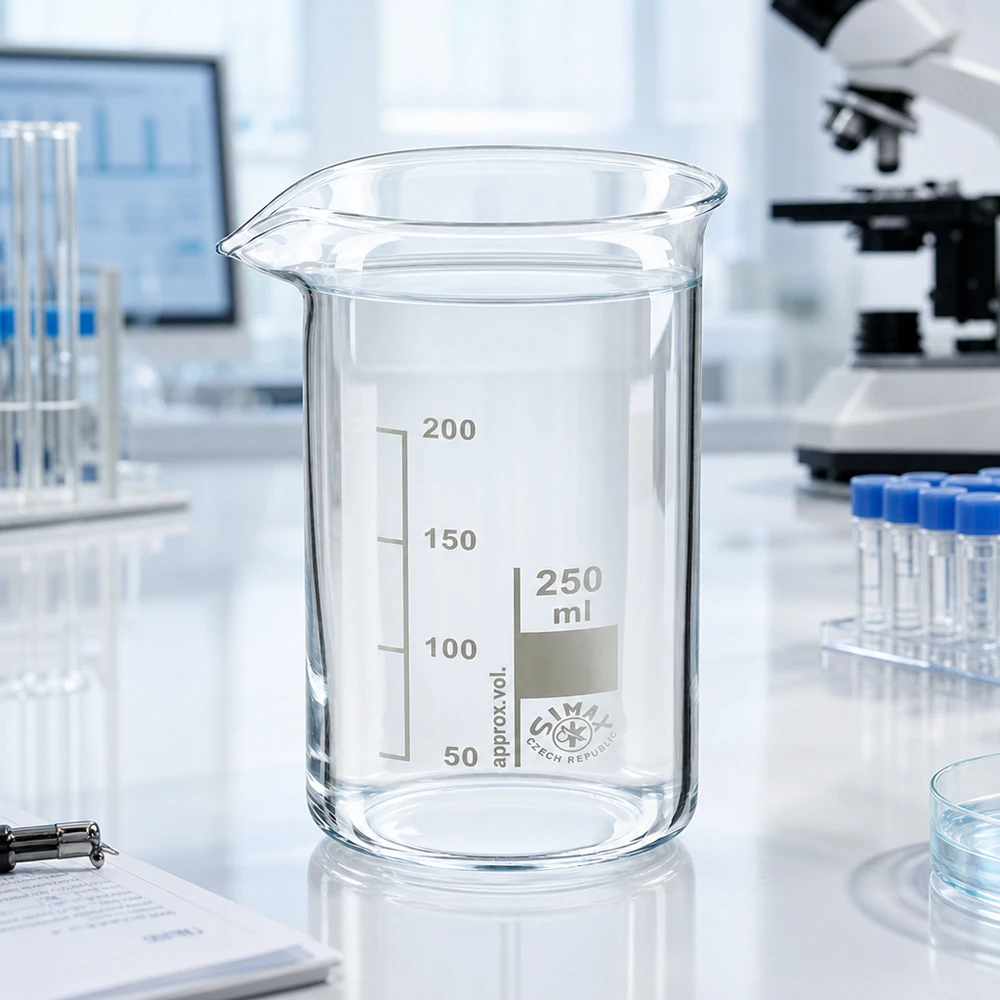 Laborglasware Becherglas 250ml hohe Form dickwandiges Borosilikatglas tschechische Herstellung SIMAX