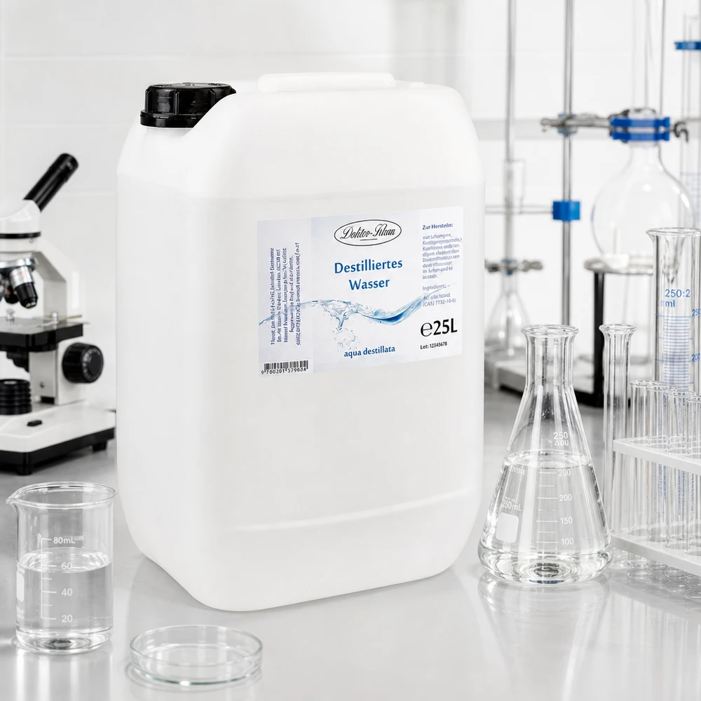 Destilliertes Wasser 25L Doktor-Klaus Reinheitsgrad destilliertes Wasser Doktor-Klaus 25L frei von Mineralien und Verunreinigungen