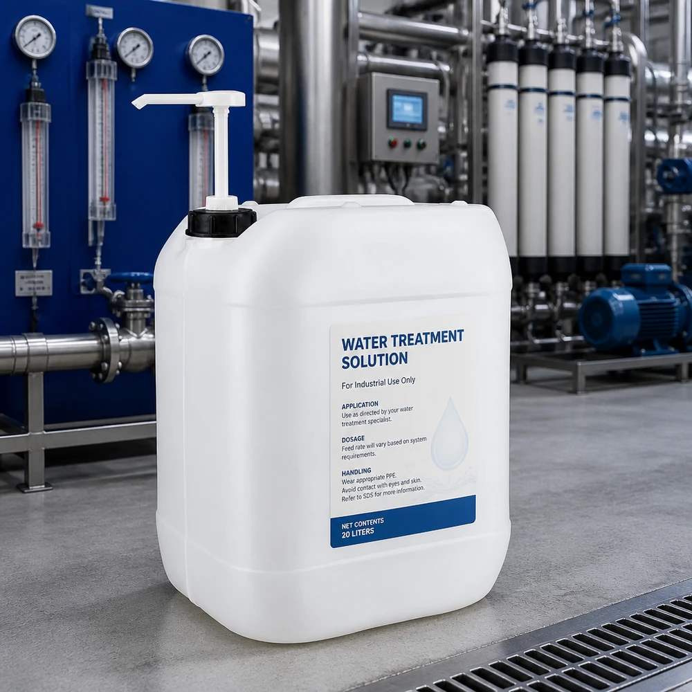 Großkanister 20 Liter mit weißer Pumpe und blauem Produktetikett auf Betonboden