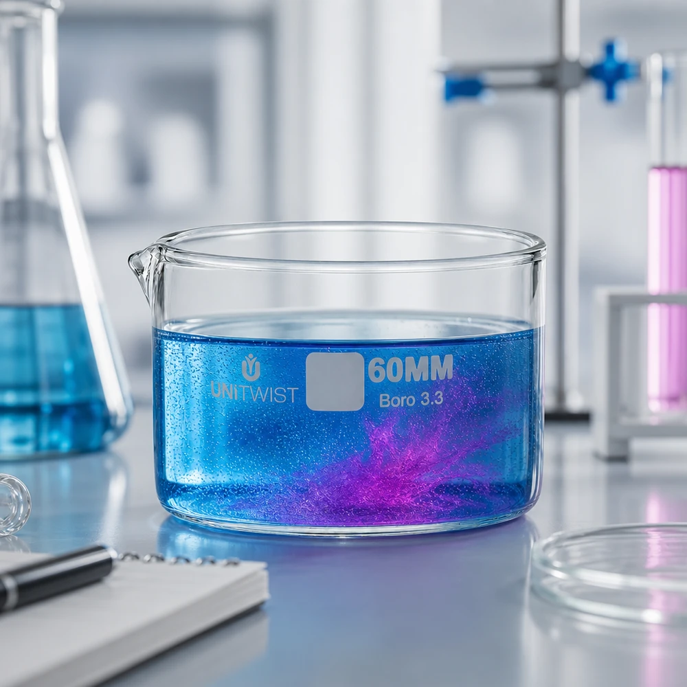 Kristallisierschale ø60mm Borosilikatglas UNiTWIST Kristallisierschale 60mm Durchmesser mit Farbdiffusion für chemische Experimente und Analysen