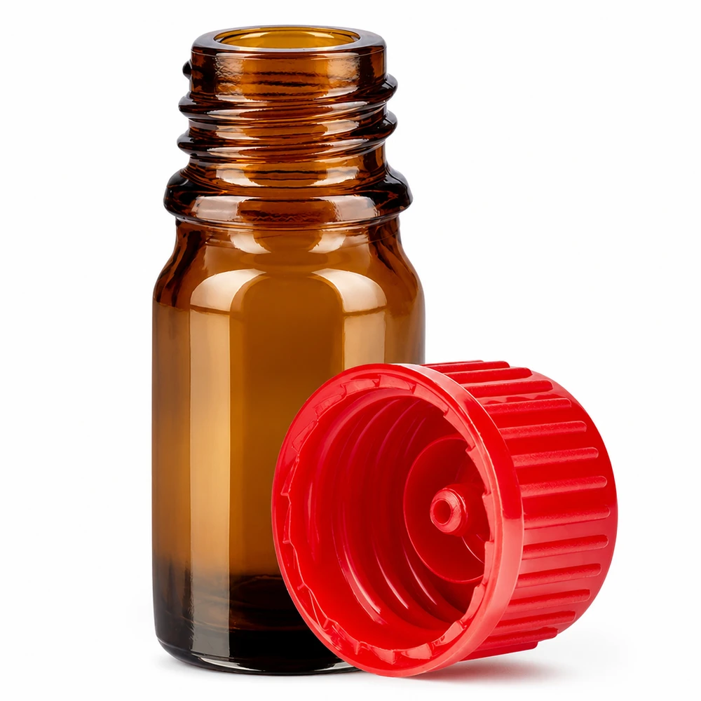 5ml Probenflasche braun mit rotem Deckel ideal für Aromatherapie und Kosmetik