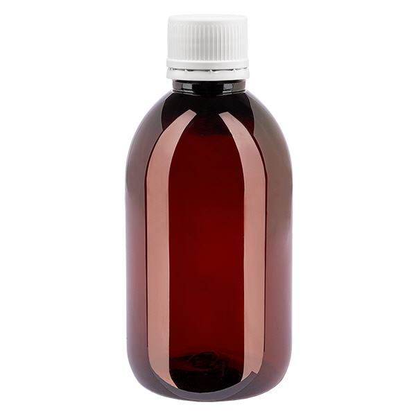 PET Flasche 250ml mit weißem Originalitätsverschluss fein geriffelt PET Flasche 250ml mit weißem Originalitätsverschluss fein geriffelt