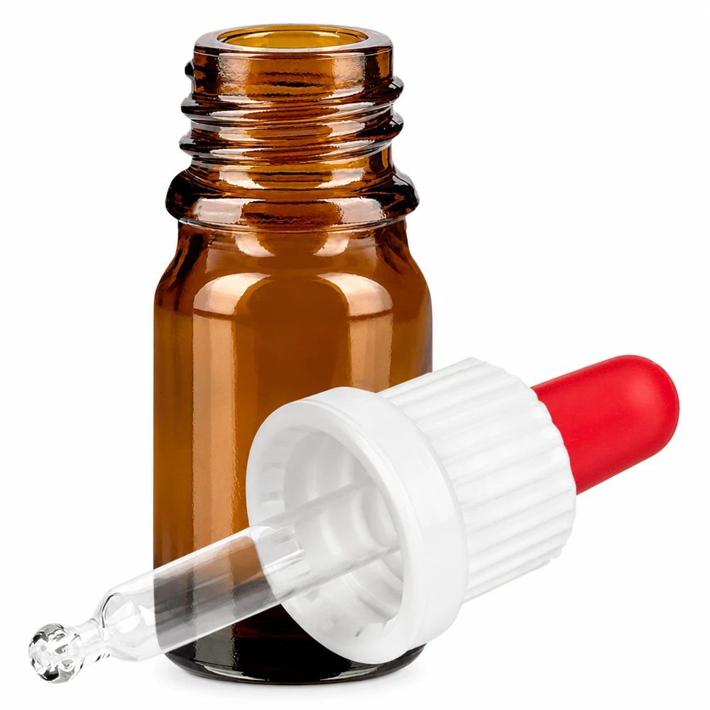 5ml Pipettenflasche weiß/rot Originalitätsverschluss BrownLine UT18/5 Apotheker Pipettenflasche 5ml mit kindersicherem Verschluss und präziser Dosierungspipette