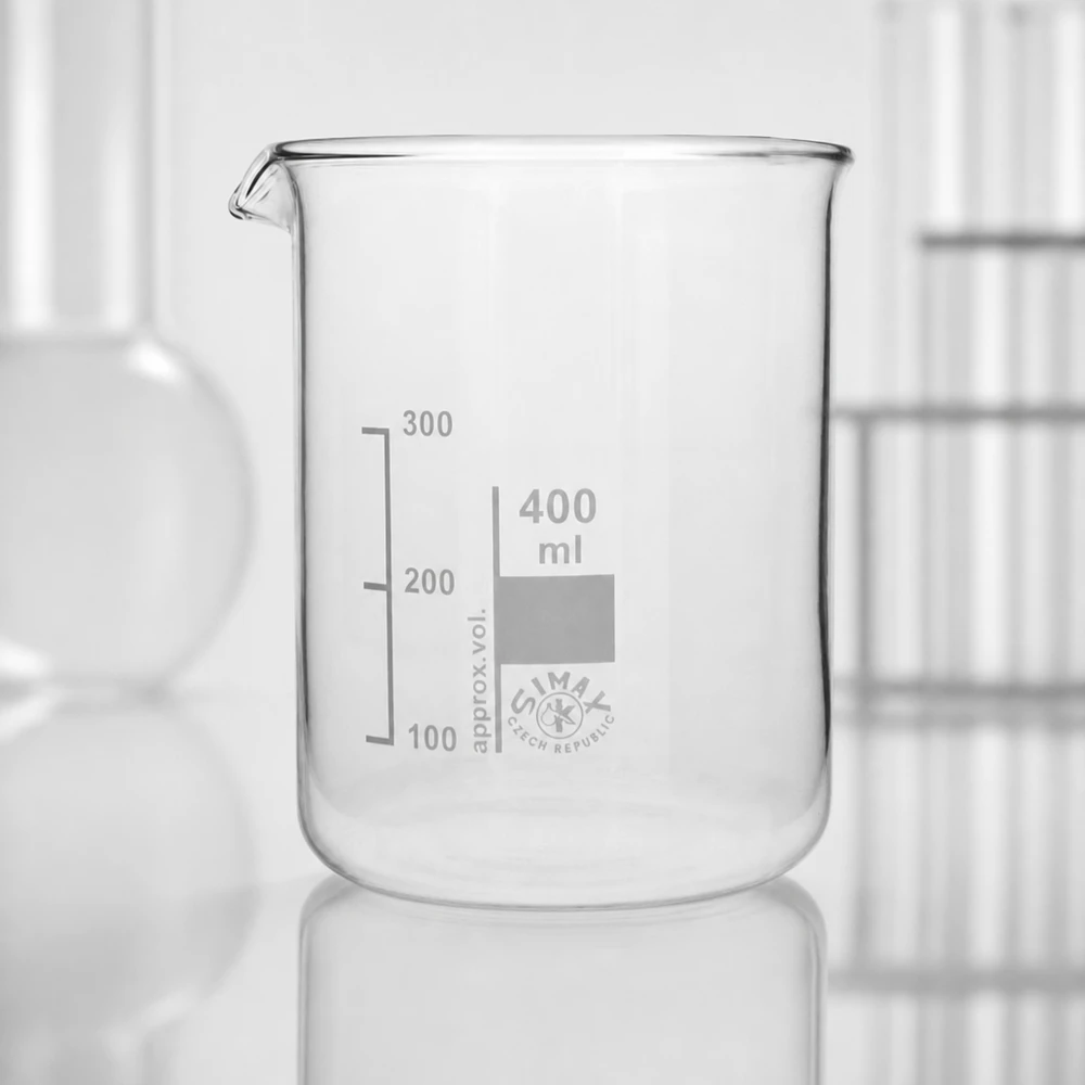 Becherglas 400ml Borosilikatglas, niedrige Form Professionelles 400ml Laborbecherglas mit ergonomischem Design und stabiler Standfestigkeit