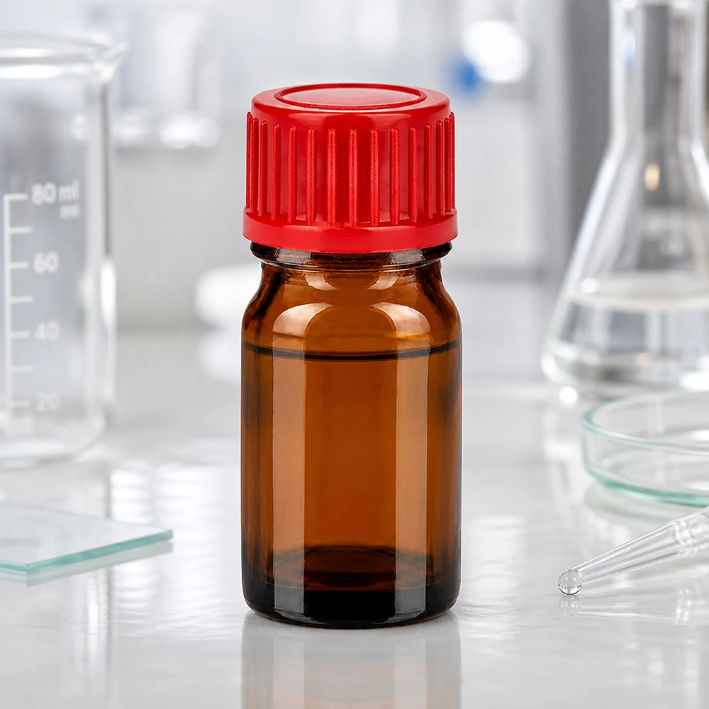 5ml BrownLine Glasflasche mit rotem Verschluss bietet optimalen Schutz vor Lichteinwirkung und Oxidation