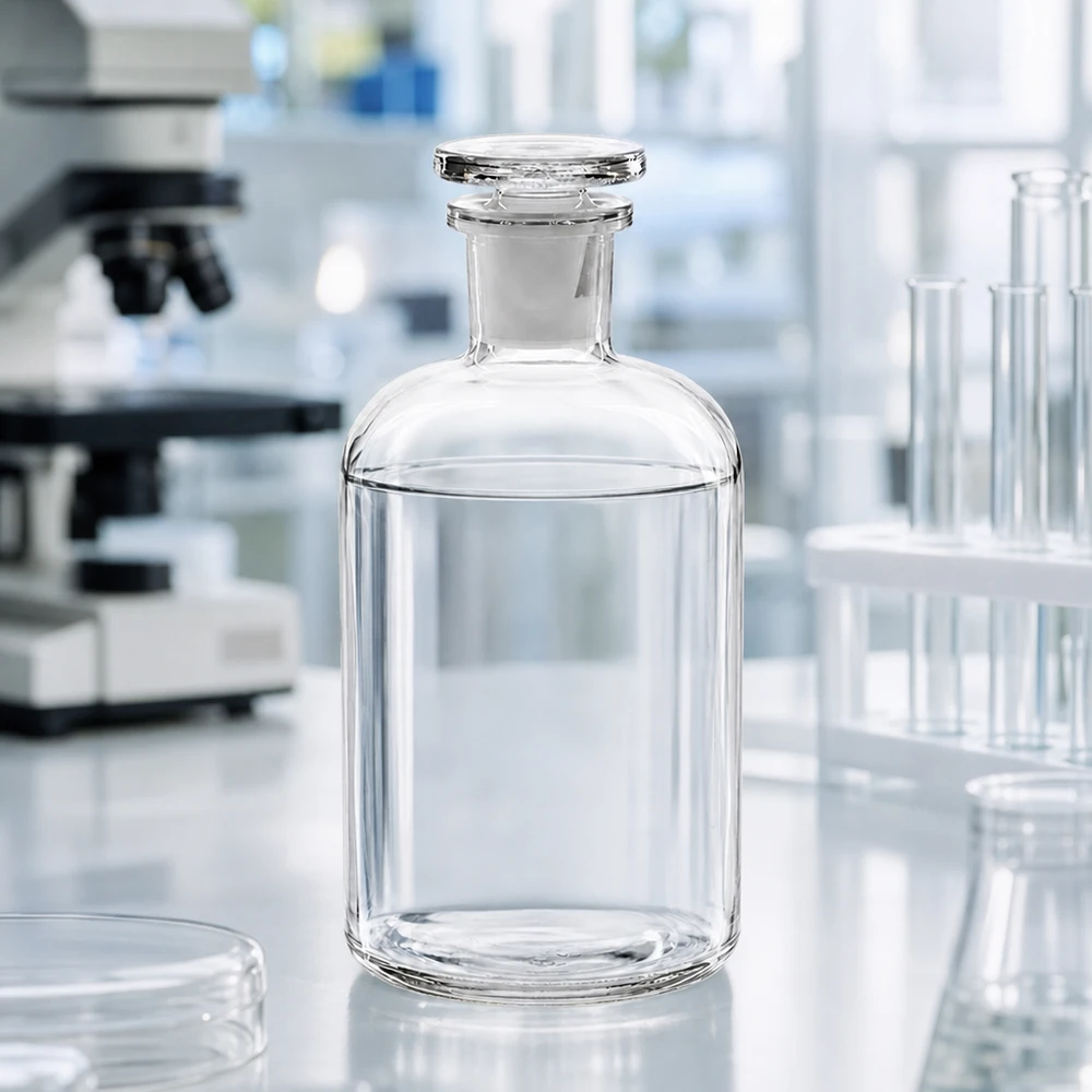 Rundschulterflasche 500ml klar Enghals Glasstopfen Klare Enghals-Glasflasche 500ml mit flachem Stopfen für Reagenzien und Laborflüssigkeiten