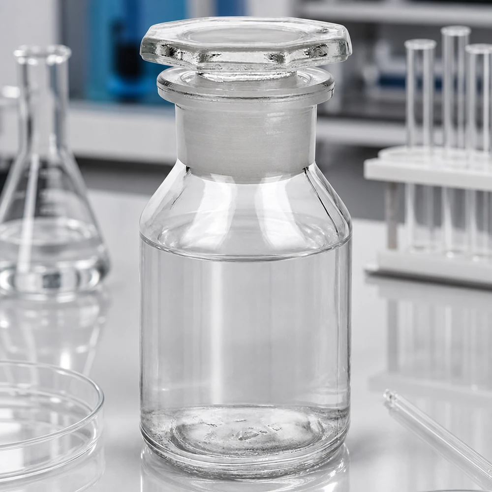 Steilbrustflasche 50ml klar Weithals Glasstopfen Steilbrustflasche 50ml mit Weithals aus Klarglas und passendem Glasstopfen für Chemikalien