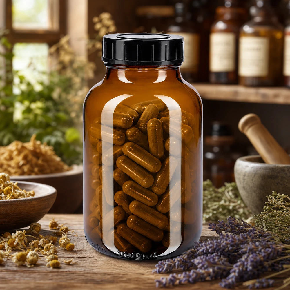 1000ml Weithalsflasche Braunglas mit Schraubdeckel Braunglas Vorratsdose 1000ml mit Schraubdeckel ideal für Kräuter und Supplement Kapseln