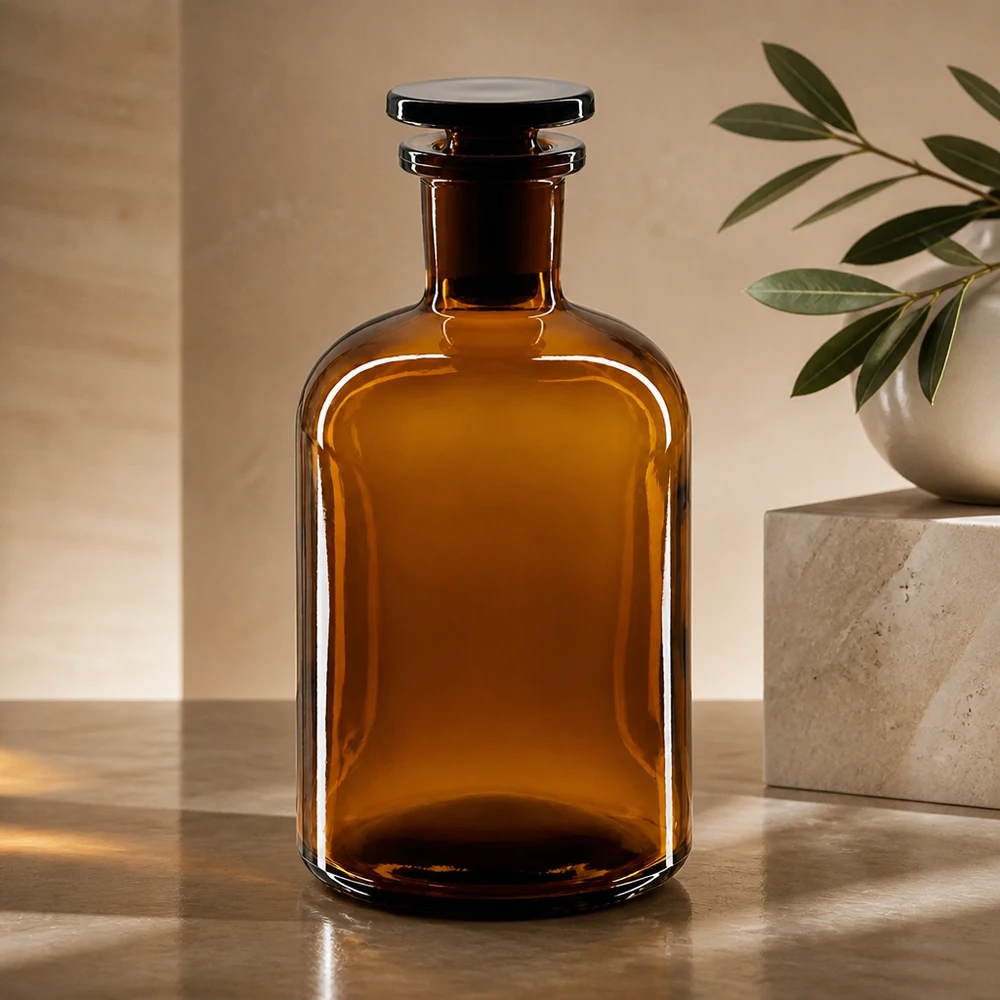 Dichte Braunglasflasche 250ml mit Enghals und Glasstopfen zur sicheren Flüssigkeitslagerung