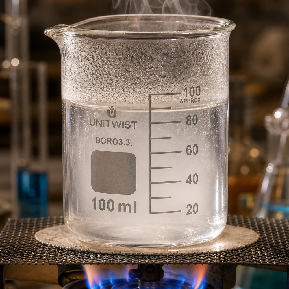 Thermisch stabiles Laborbecherglas 100ml niedrige Form aus Borosilikatglas beim Erhitzen