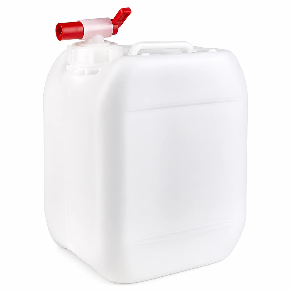 Kanister 5 Liter mit Auslaufhahn Robuster 5L HDPE Kanister mit Tragegriff und rotem Auslaufhahn in Weiß