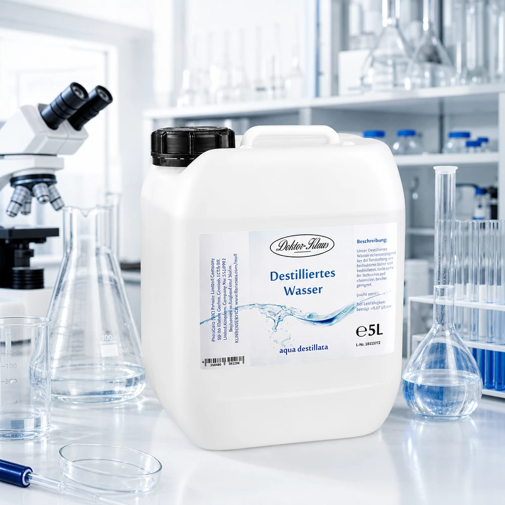 Destilliertes Wasser 5L Doktor-Klaus Doktor-Klaus 5L destilliertes Wasser Kanister zwischen Laborausrüstung und wissenschaftlichen Geräten