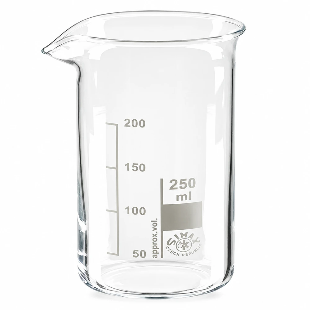 Becherglas 250ml Borosilikatglas, hohe Form Messkrug Becherglas 250ml Borosilikatglas hohe Form mit präziser Volumenskala bis 200ml
