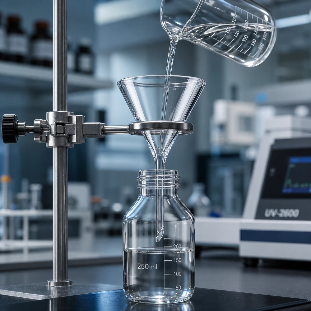 Glasklarer 40mm Trichter mit kurzer Bauform aus widerstandsfähigem Kalk-Soda-Glas gefertigt