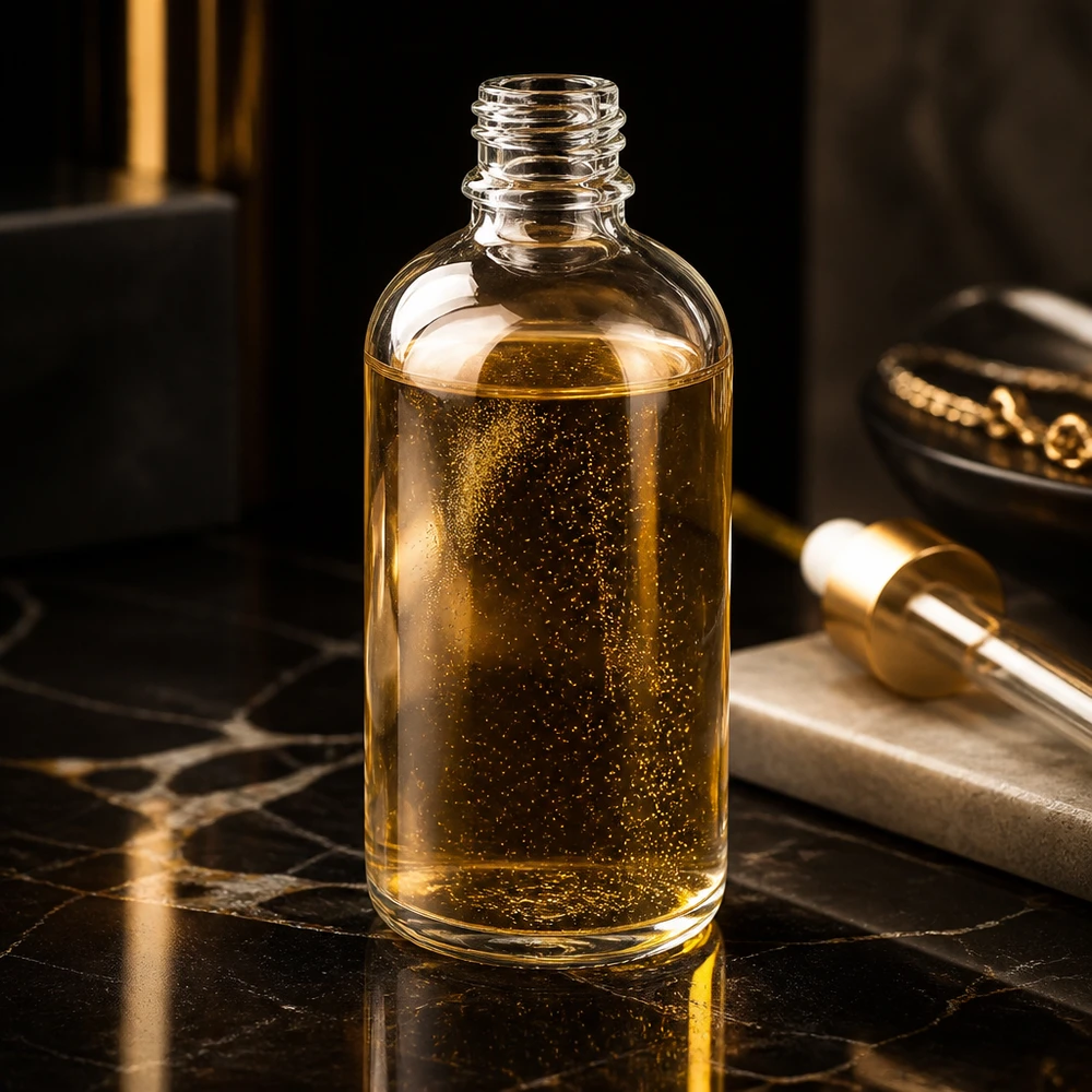 100ml ClearLine Flasche DIN18 ideal für Seren und Öle mit goldenen Schwebepartikeln UNiTWIST
