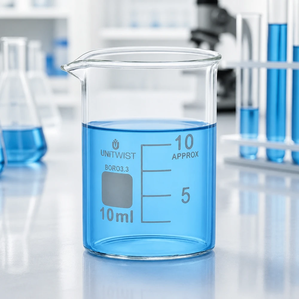 Kleines Messbecherglas 10ml niedrige Form mit weißer Milliliter-Markierung APPROX