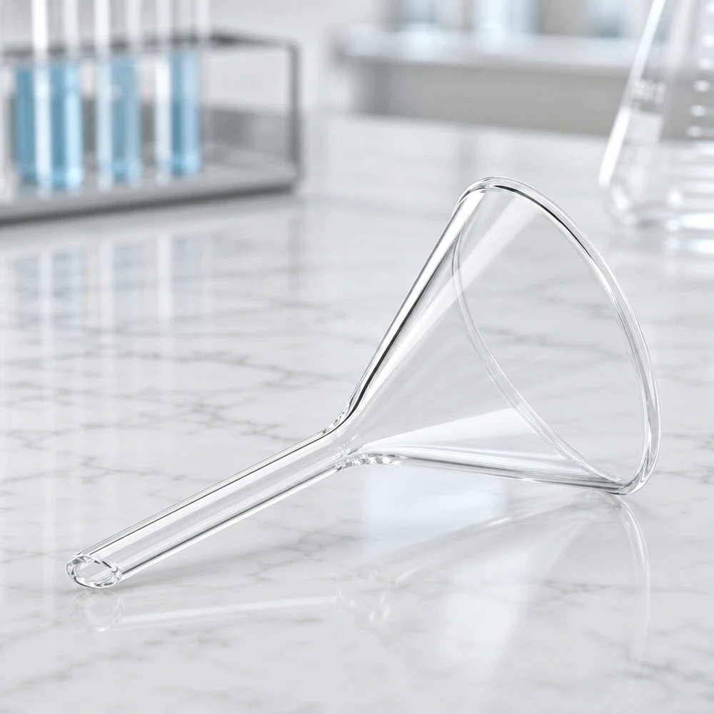 Trichter ø55mm Kalk-Soda, Winkel 60°, Kurzstil Sterilisierbarer Glastrichter 55mm Durchmesser mit kurzem Stiel für hygienische Laborarbeiten und Analysen