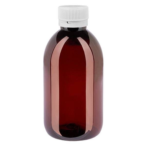PET Flasche 250ml mit weißem Originalitätsverschluss geriffelt PET Flasche 250ml mit weißem Originalitätsverschluss geriffelt