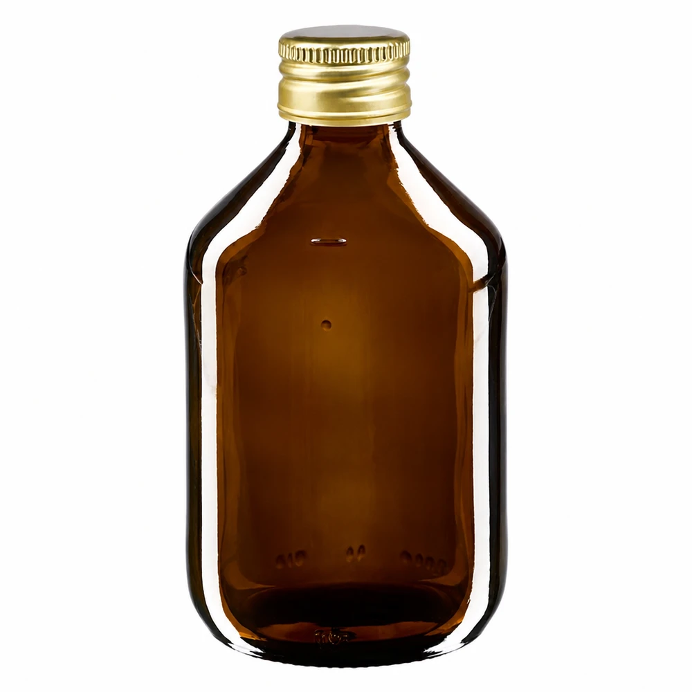 300ml Medizinflasche braun, mit Verschluss gold Aluminium ApoGlas Hochwertige 300ml Glasflasche braun mit UV-Schutz und elegantem Goldverschluss